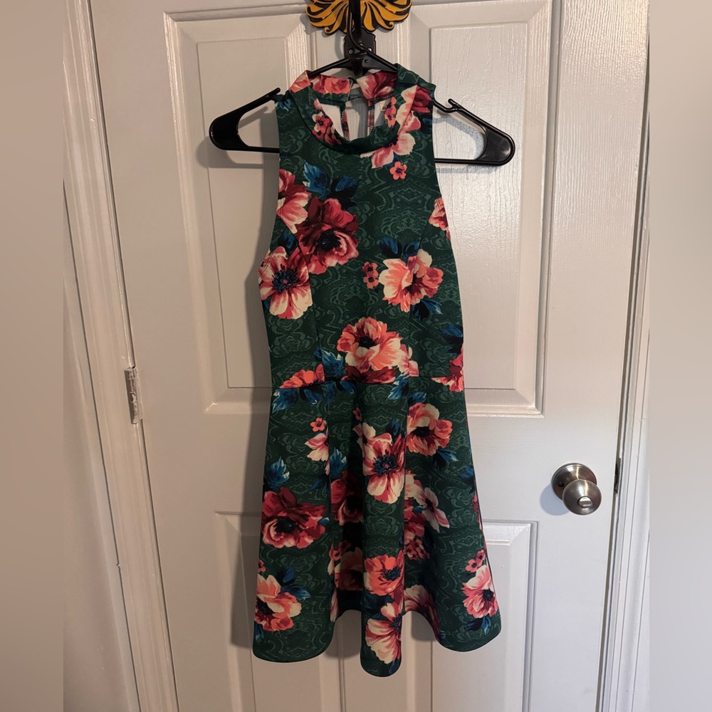 Floral Green Halter Dress